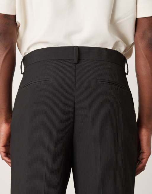 ASOS DESIGN – Czarne prążkowane spodnie garniturowe o szerokim kroju, 4 z 5