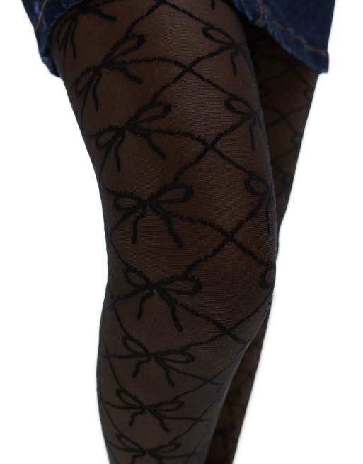 ASOS DESIGN – Czarne rajstopy z monogramem i kokardką, 2 z 4
