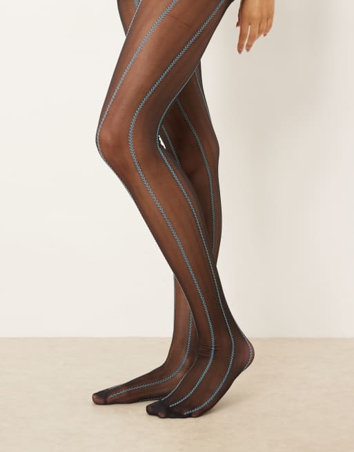 ASOS DESIGN – Czarne rajstopy z ozdobnymi niebieskimi szwami, 2 z 3