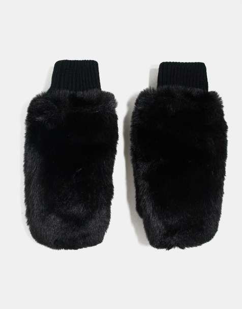 ASOS DESIGN – Czarne rękawiczki z jednym palcem oversize ze sztucznego futerka - view 1
