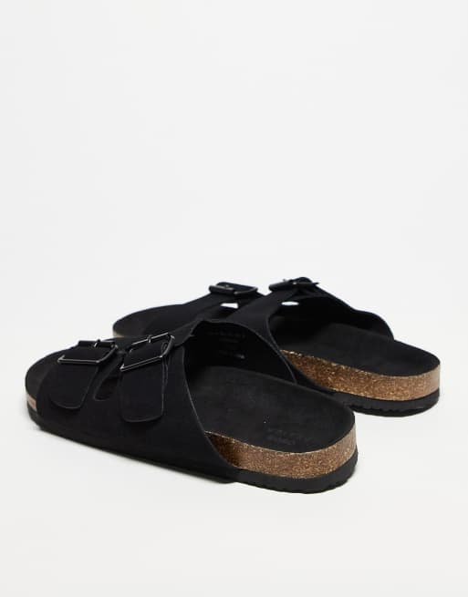 ASOS DESIGN – Czarne sandały z dwoma paskami i korkową podeszwą, 4 z 4
