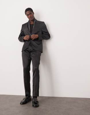 ASOS DESIGN – Czarne satynowe spodnie garniturowe o obcisłym kroju - view 1