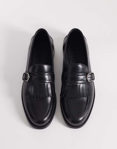ASOS DESIGN – Czarne skórzane loafersy z frędzlami i ozdobną klamrą - view 1
