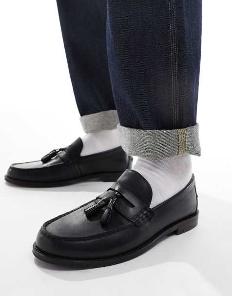 ASOS DESIGN – Czarne skórzane loafersy z frędzlami - view 1