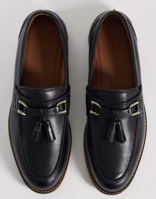 ASOS DESIGN – Czarne skórzane loafersy z frędzlami, 4 z 4