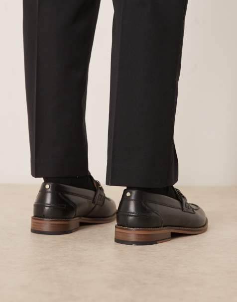 ASOS DESIGN – Czarne skórzane loafersy z ozdobnymi frędzelkami i metalową wstawką w kolorze złota - view 1