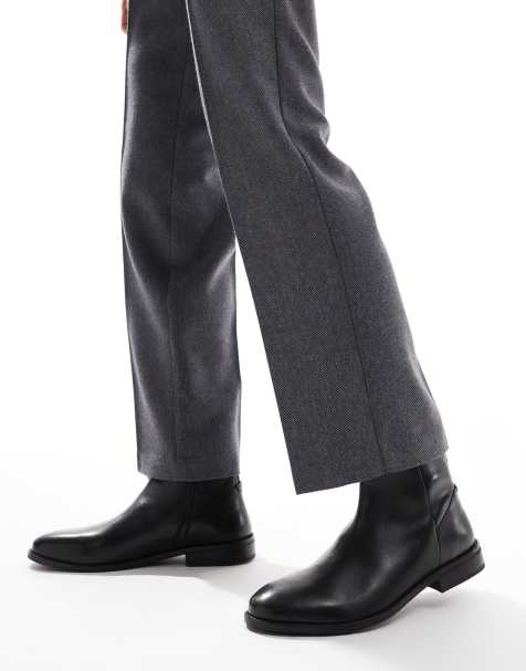 ASOS DESIGN – Czarne skórzane sztyblety z zamkami - view 1