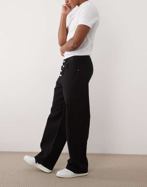ASOS DESIGN – Czarne spodnie baggy z wyeksponowanymi guzikami, 3 z 5