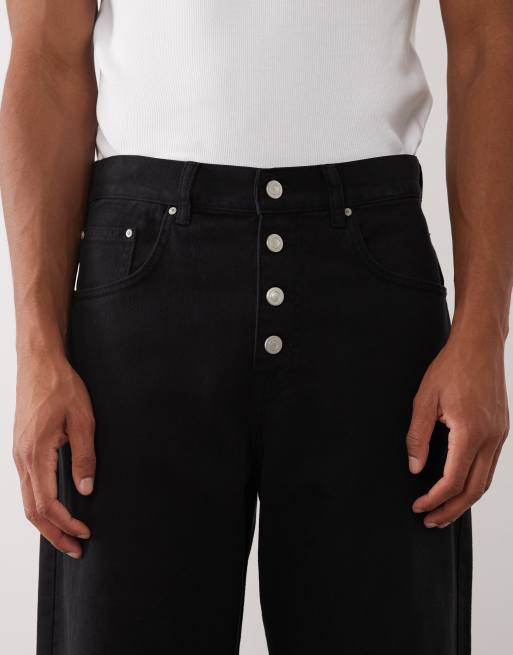 ASOS DESIGN – Czarne spodnie baggy z wyeksponowanymi guzikami, 4 z 5