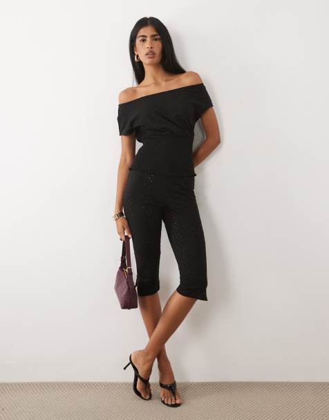 ASOS DESIGN – Czarne spodnie capri z haftem angielskim, część zestawu - view 1