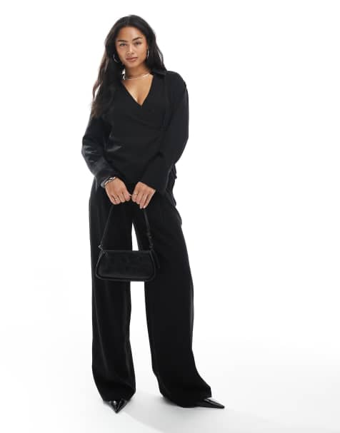 ASOS DESIGN lyocell wide leg dad trouser co ord in black