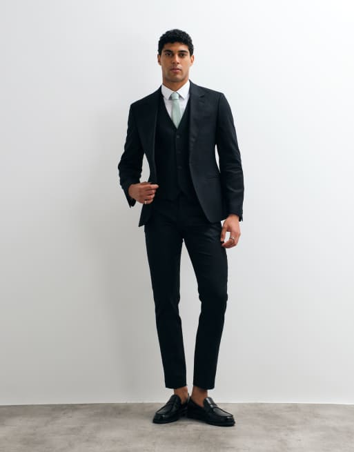 ASOS DESIGN – Czarny zestaw garniturowy o obcisłym kroju z dużą zawartością lnu, 2 z 5