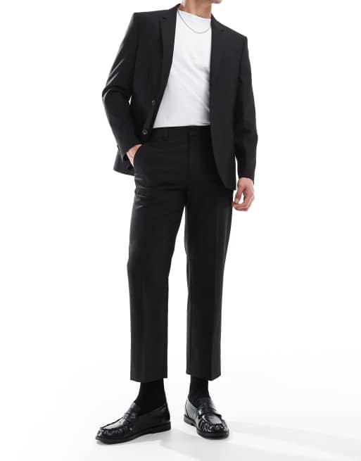 ASOS DESIGN – Czarne spodnie garniturowe o prostym kroju z krótszymi nogawkami, 2 z 5