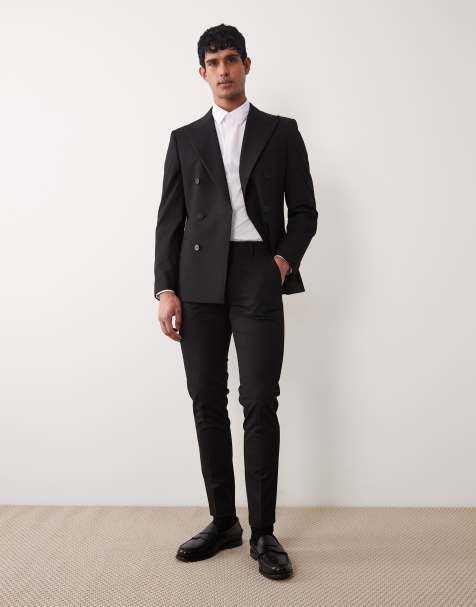 ASOS DESIGN – Czarne spodnie garniturowe z diagonalu o obcisłym kroju - view 1