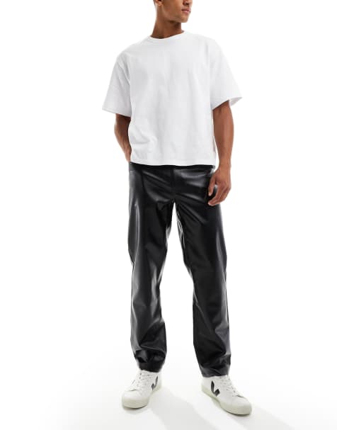 ASOS DESIGN straight trousers in black faux leather