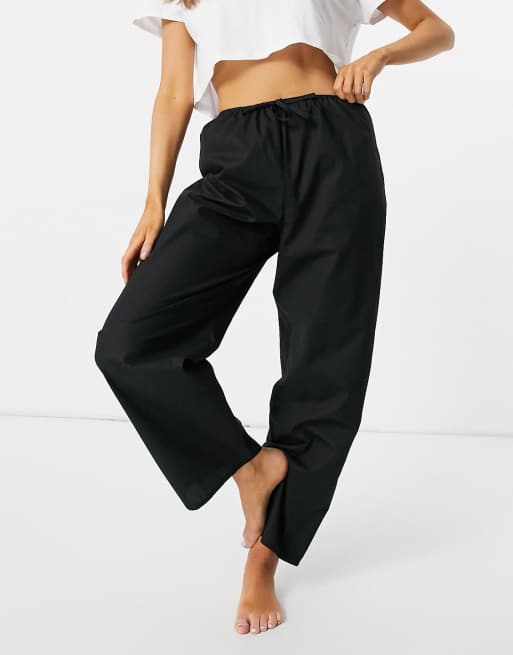 ASOS DESIGN – Czarne spodnie od piżamy z popeliny bawełnianej