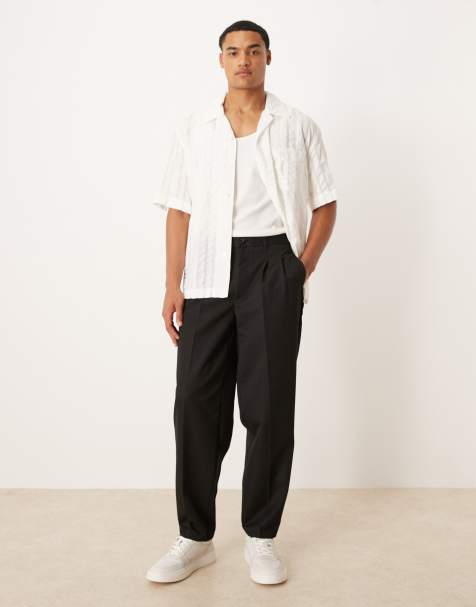 ASOS DESIGN oversized tapered trouser with double pleat in black 