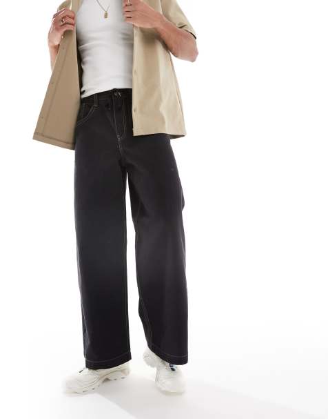 ASOS DESIGN loose trousers in black with embroidered back pockets
