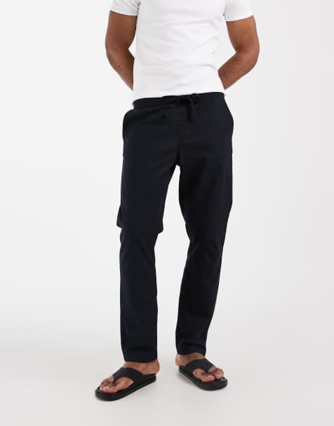 ASOS DESIGN – Czarne spodnie z domieszką lnu - view 1