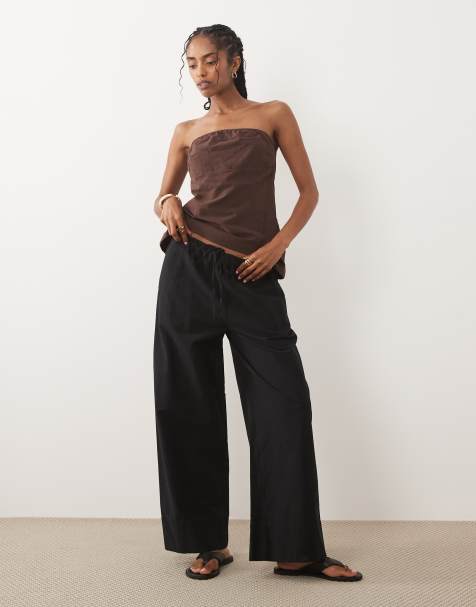 ASOS DESIGN – Czarne spodnie z domieszką lnu - view 1