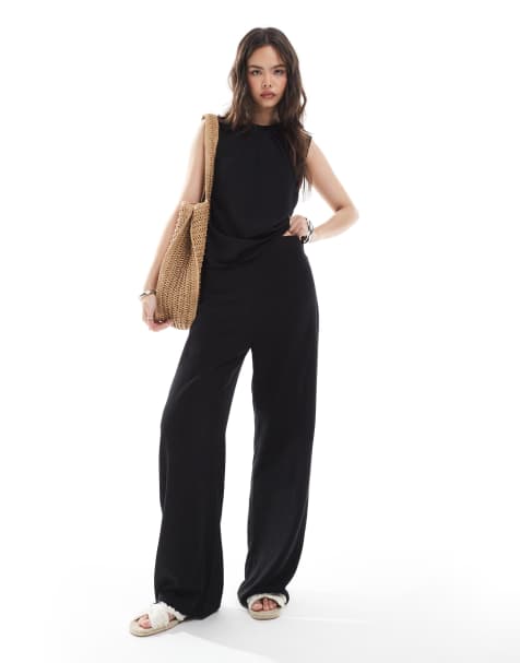 ASOS DESIGN linen look co-ord trouser in black