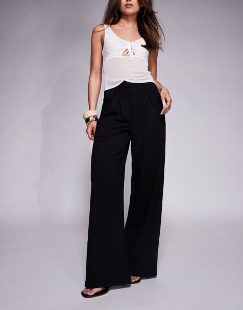 ASOS DESIGN pleat front wide leg trouser in black