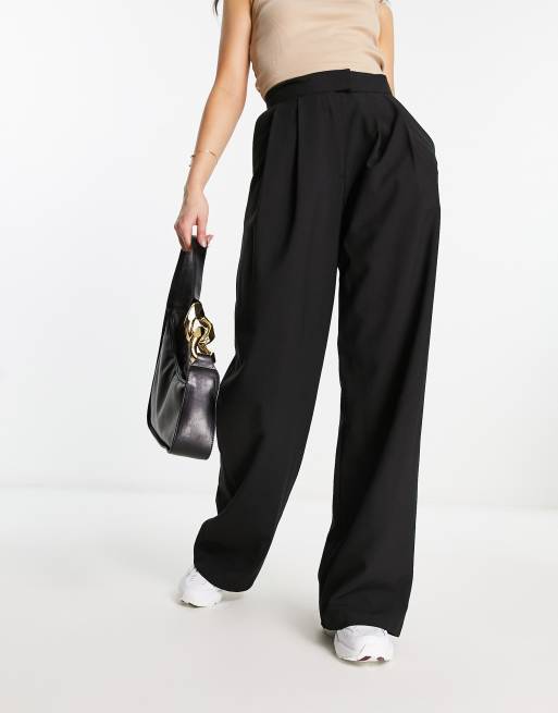 ASOS DESIGN – Czarne spodnie z szerokimi nogawkami i zakładkami, 4 z 4