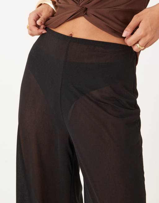 ASOS DESIGN – Czarne spodnie z szerokimi nogawkami z prześwitującej siateczki, 4 z 5