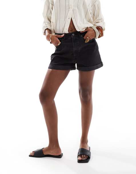 ASOS DESIGN – Czarne sprane jeansowe szorty mom fit - view 1