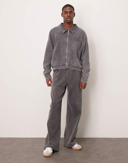 ASOS DESIGN – Czarne sprane joggersy o bardzo obszernym kroju z prążkowaną fakturą