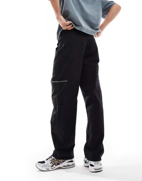 ASOS DESIGN – Czarne sprane spodnie baggy typu carpenter z zamkami - view 1