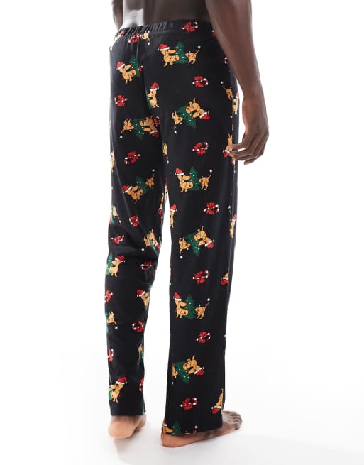 ASOS DESIGN – Czarne, świąteczne spodnie domowe z motywem jamników, 4 z 4