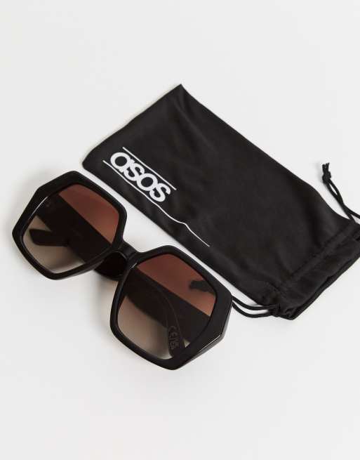 ASOS DESIGN – Czarne sześciokątne okulary przeciwsłoneczne oversize w stylu lat 70., 4 z 4