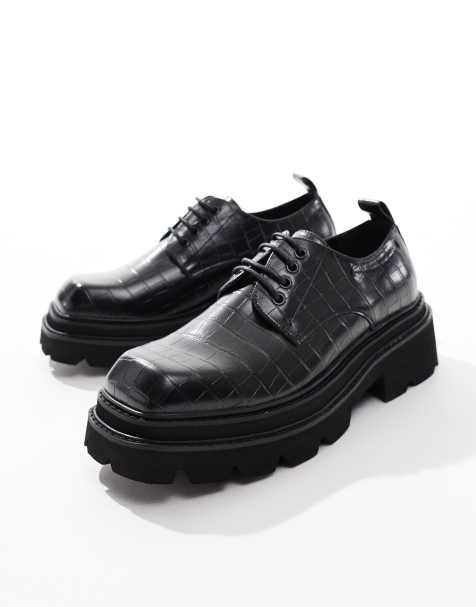 ASOS DESIGN – Czarne sznurowane buty na grubej podeszwie z motywem znoszenia - view 1