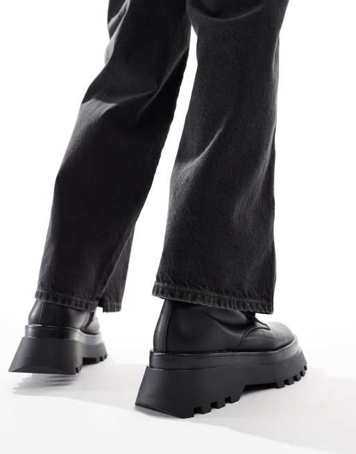 ASOS DESIGN – Czarne sznurowane buty trekkingowe na grubej podeszwie, 3 z 4