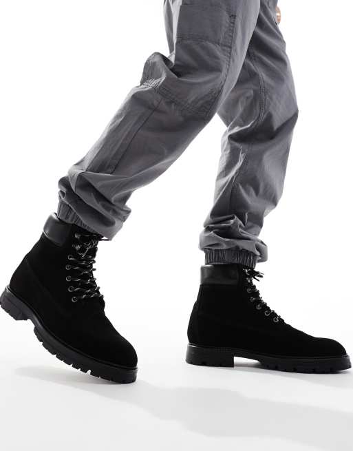 ASOS DESIGN – Czarne sznurowane buty worker z zamszu