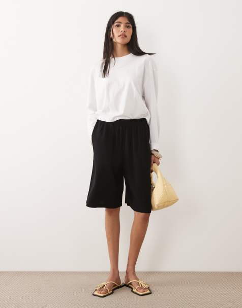 ASOS DESIGN – Czarne szorty bermudy z domieszką lnu - view 1