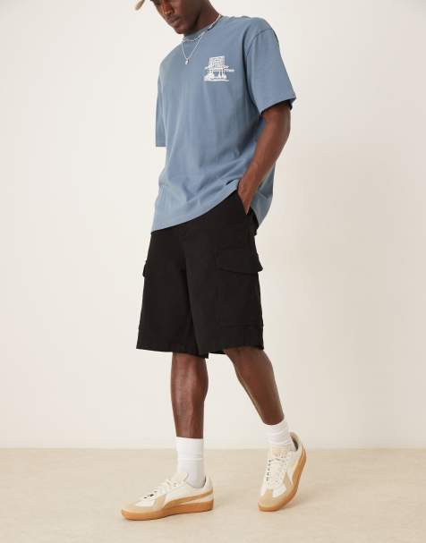 ASOS DESIGN long length cargo shorts in black