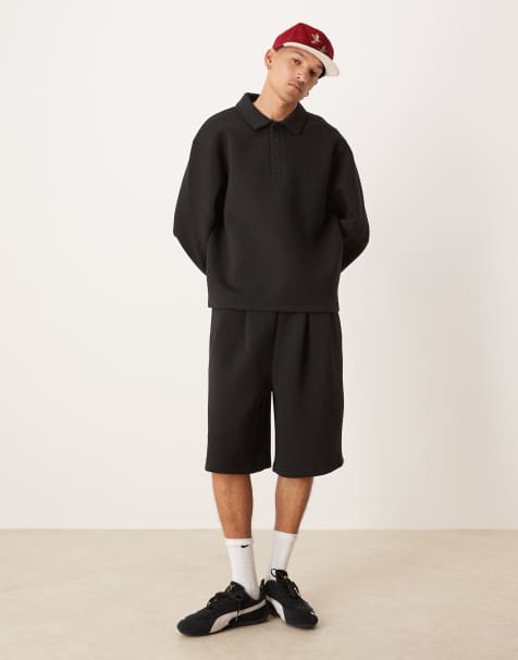 ASOS DESIGN – Czarne szorty oversize z materiału nurek o wydłużonym kroju, część zestawu - view 1