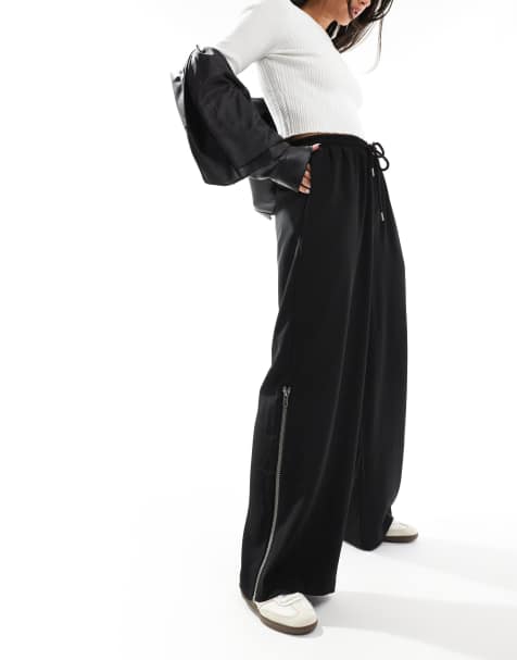 ASOS DESIGN pull on trousers with side zip detail in black