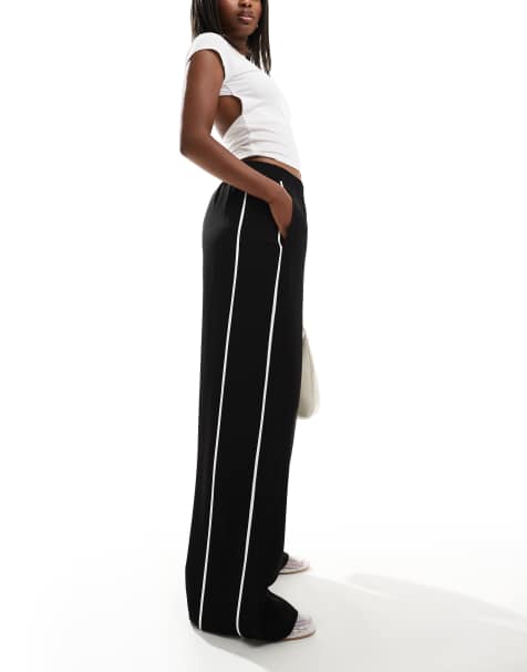 ASOS DESIGN – Czarne wciągane spodnie z podwójnymi kontrastowymi lampasami - view 1