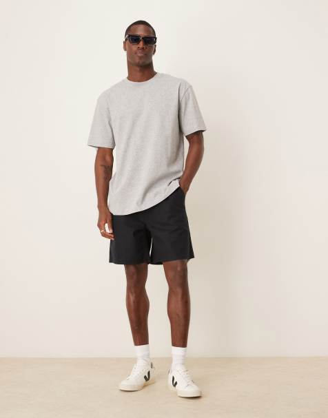 ASOS DESIGN mid length pull on linen blend short in black