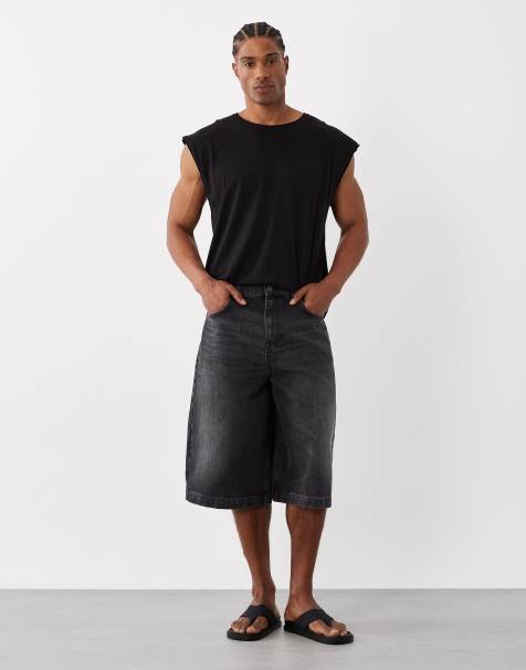 ASOS DESIGN – Czarne wydłużone jeansowe jortsy - view 1