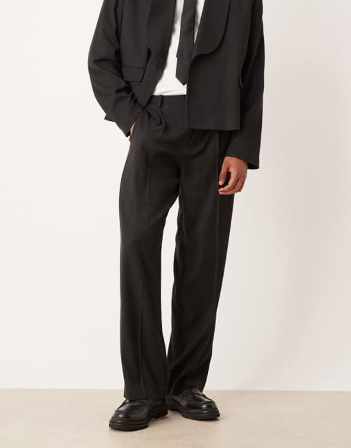 ASOS DESIGN – Czarne żakardowe szerokie spodnie garniturowe, 2 z 5