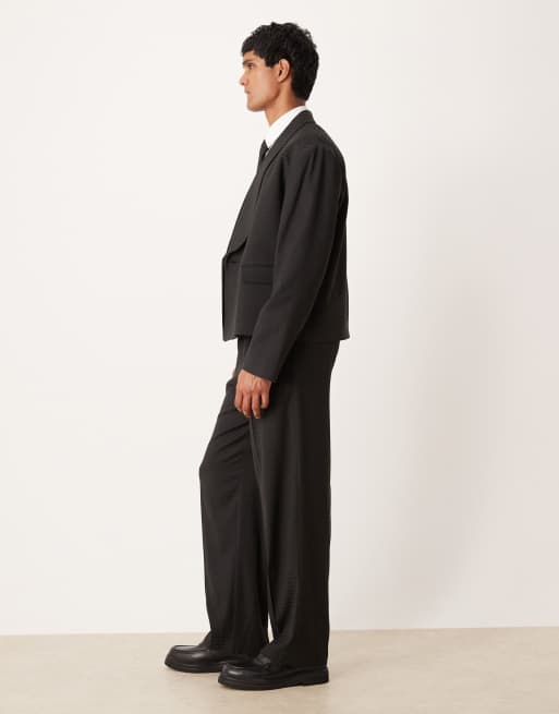 ASOS DESIGN – Czarne żakardowe szerokie spodnie garniturowe, 3 z 5