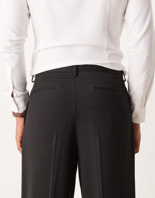 ASOS DESIGN – Czarne żakardowe szerokie spodnie garniturowe, 5 z 5
