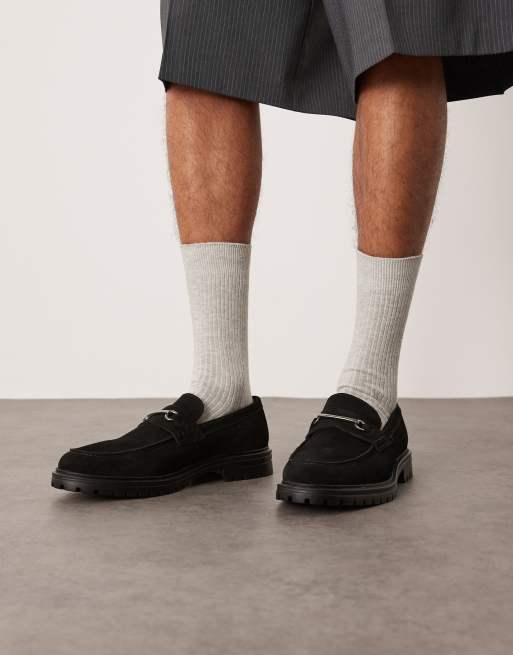 ASOS DESIGN – Czarne zamszowe loafersy na masywnej podeszwie z klamerką