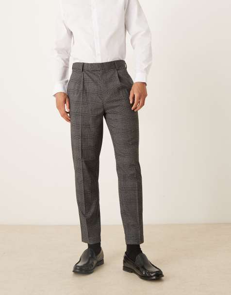 ASOS DESIGN smart tapered trousers in black check with front pleat
