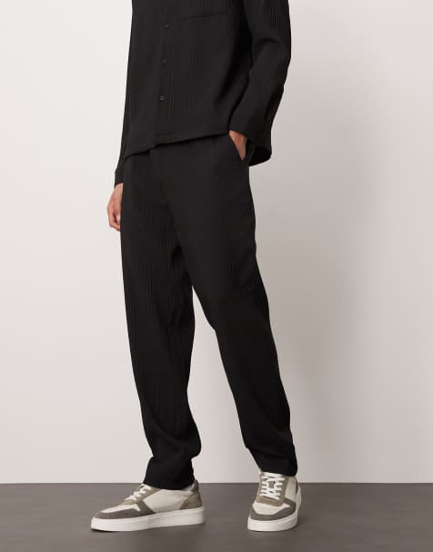 ASOS DESIGN co-ord plisse tapered trousers in black