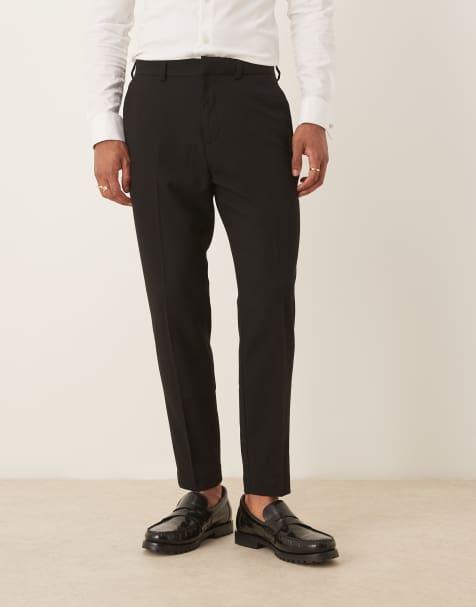 ASOS DESIGN tapered suit trousers in black twill